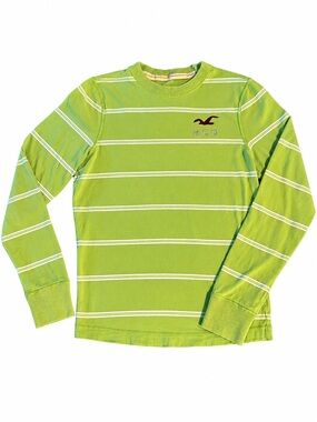 Hollister HCO Striped Long Sleeve Shirt | Lime Green | Men’s Size M